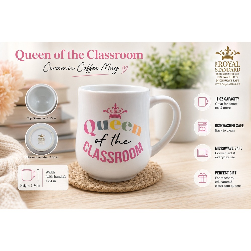 The‎ Royal Standard Queen of the Classroom Teacher Coffee Mug White Pink Crown